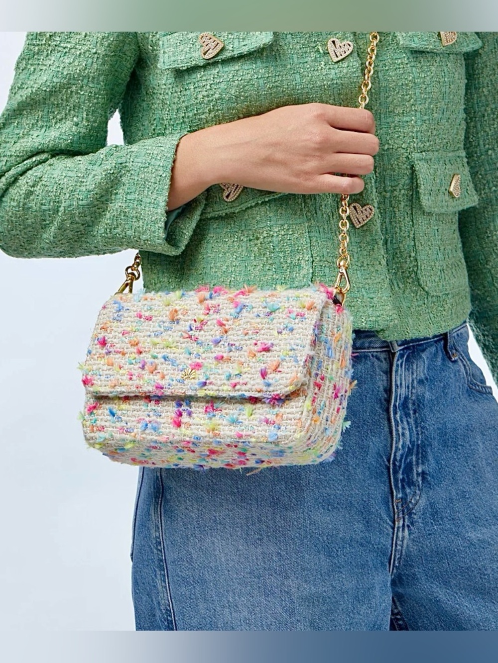 Lele Sadoughi Cleo Rainbow Boucle Clutch Crossbody Bag